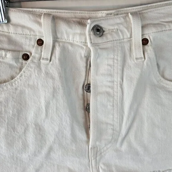 Levi’s 501 Womens 30 White Denim Shorts High Rise Button Fly Cutoff Distressed - Picture 2 of 9